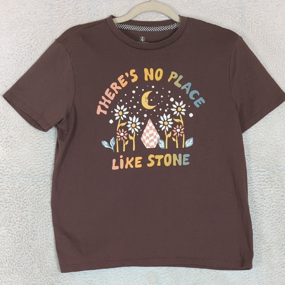 Volcom Junior's Brown There's No Place Like Stone Shirt Size M